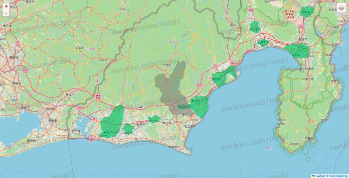 静岡県のUber Eats（ウーバーイーツ）のエリア地図