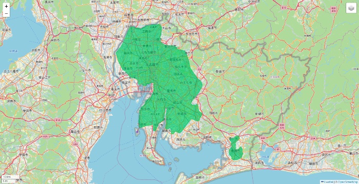 愛知県のUber Eats（ウーバーイーツ）のエリア地図