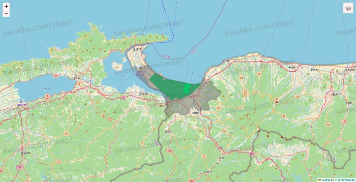 鳥取県のUber Eats（ウーバーイーツ）のエリア地図