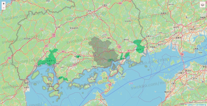 広島県のUber Eats（ウーバーイーツ）のエリア地図