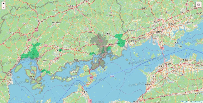 広島県のUber Eats（ウーバーイーツ）のエリア地図