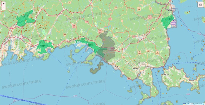 山口県のUber Eats（ウーバーイーツ）のエリア地図
