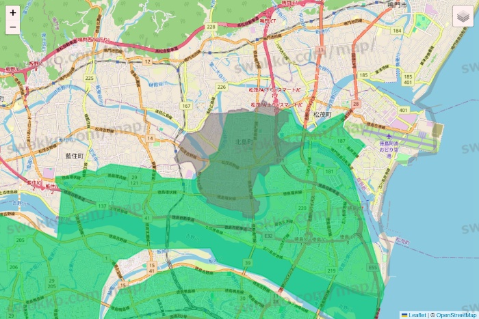 徳島県のUber Eats（ウーバーイーツ）のエリア地図