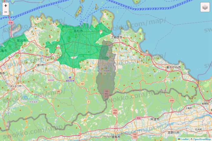香川県のUber Eats（ウーバーイーツ）のエリア地図