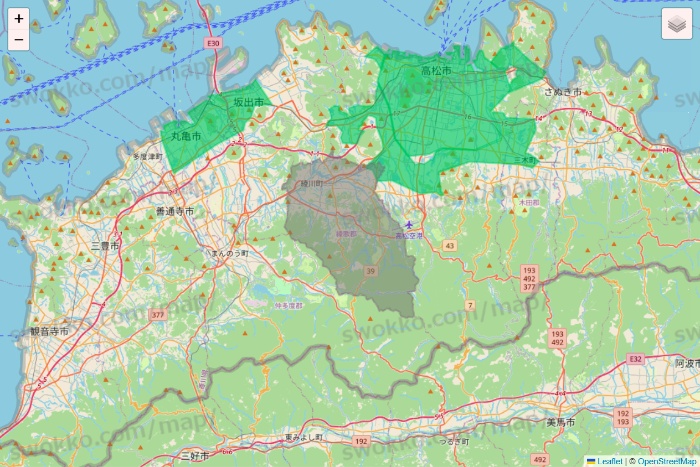 香川県のUber Eats（ウーバーイーツ）のエリア地図