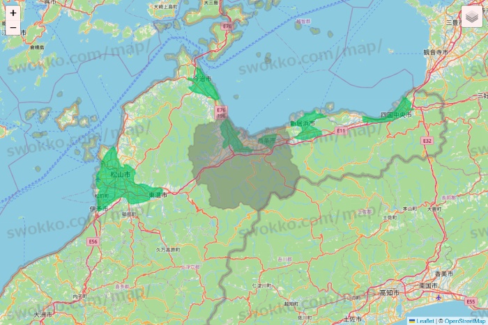 愛媛県のUber Eats（ウーバーイーツ）のエリア地図