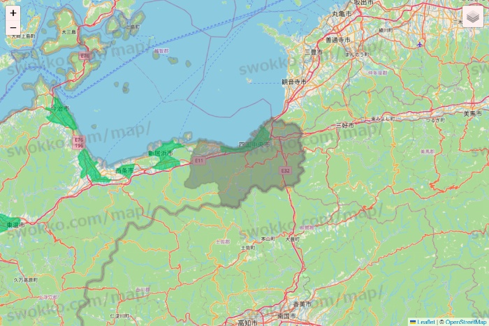 愛媛県のUber Eats（ウーバーイーツ）のエリア地図