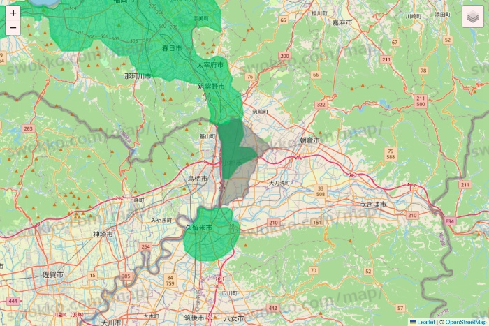 福岡県のUber Eats（ウーバーイーツ）のエリア地図