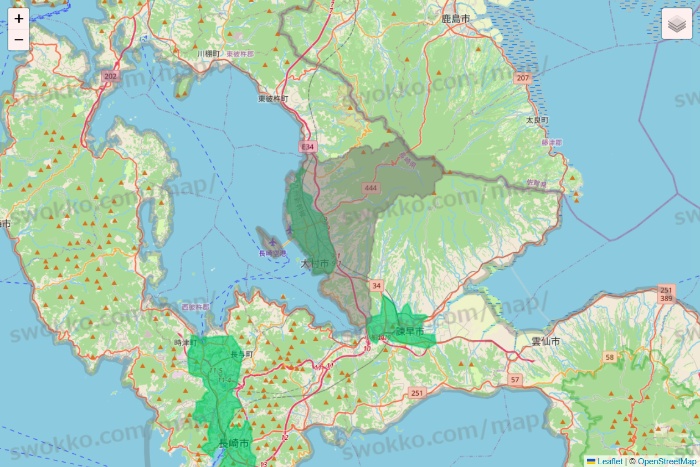 長崎県のUber Eats（ウーバーイーツ）のエリア地図