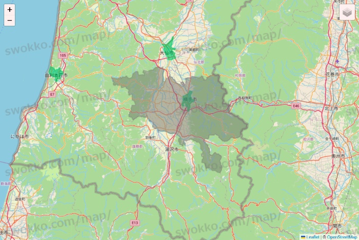 秋田県のUber Eats（ウーバーイーツ）のエリア地図
