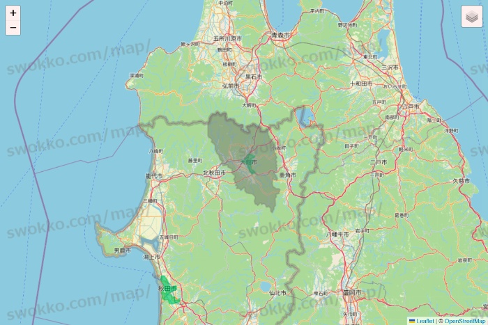 秋田県のUber Eats（ウーバーイーツ）のエリア地図