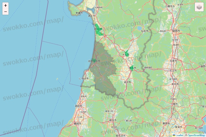 秋田県のUber Eats（ウーバーイーツ）のエリア地図