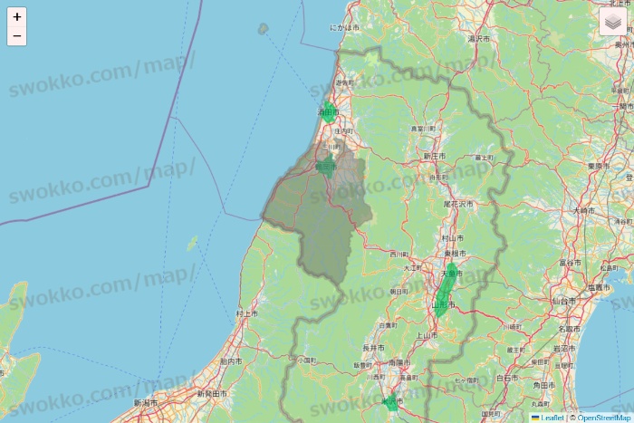 山形県のUber Eats（ウーバーイーツ）のエリア地図