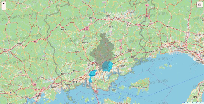 岡山県のWolt（ウォルト）のエリア地図