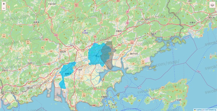 岡山県のWolt（ウォルト）のエリア地図