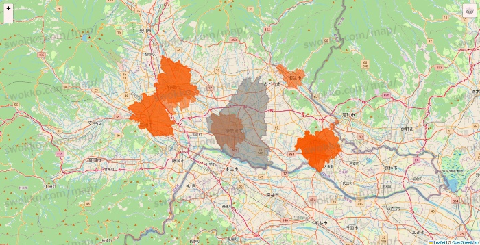 群馬県のクイックマートのエリア地図
