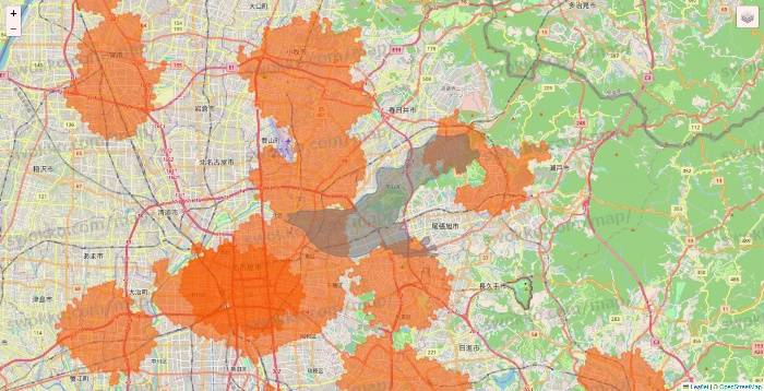 愛知県のクイックマートのエリア地図