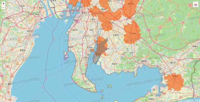 愛知県のクイックマートのエリア地図