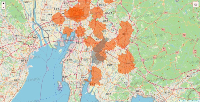 愛知県のクイックマートのエリア地図