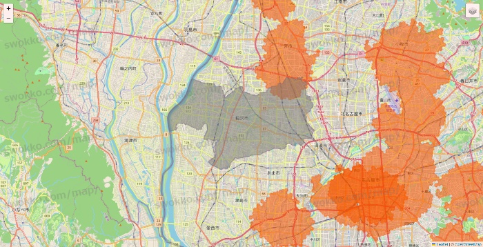 愛知県のクイックマートのエリア地図