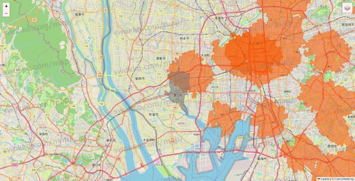 愛知県のクイックマートのエリア地図
