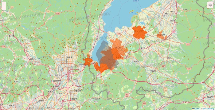 滋賀県のクイックマートのエリア地図
