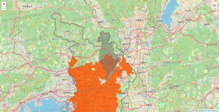 大阪府のクイックマートのエリア地図