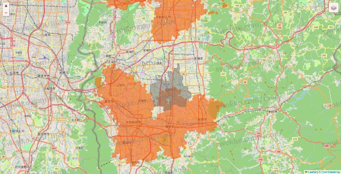 奈良県のクイックマートのエリア地図