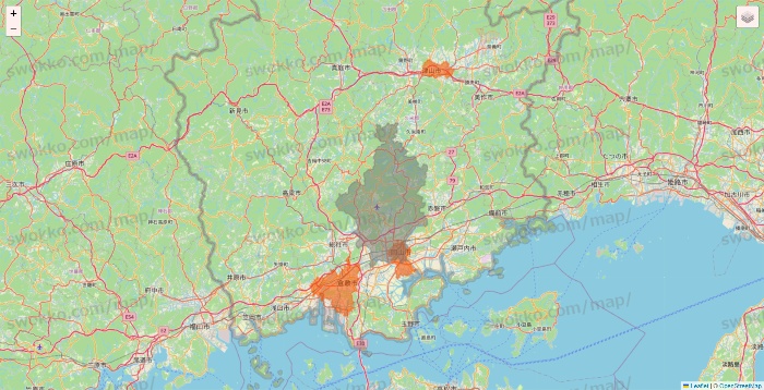 岡山県のクイックマートのエリア地図