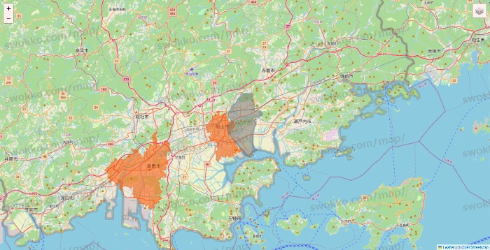 岡山県のクイックマートのエリア地図