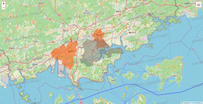 岡山県のクイックマートのエリア地図