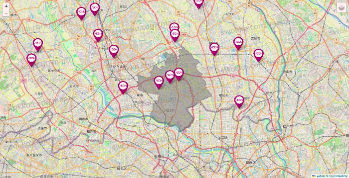 埼玉県のイオンの店舗地図