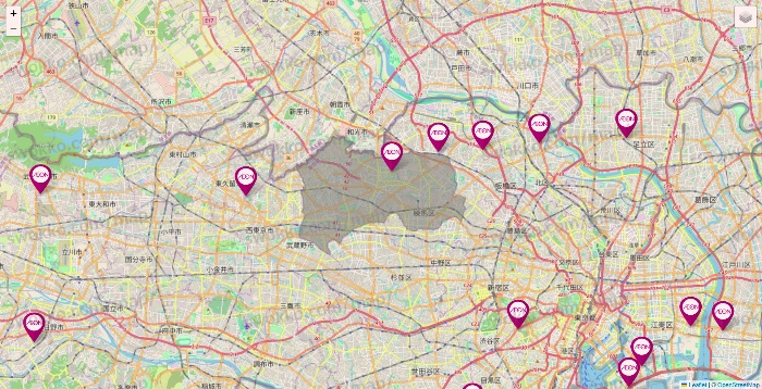 東京都のイオンの店舗地図