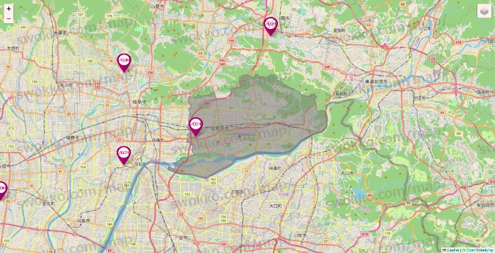 岐阜県のイオンの店舗地図