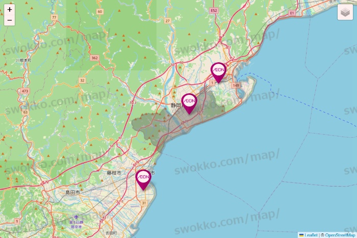 静岡県のイオンの店舗地図
