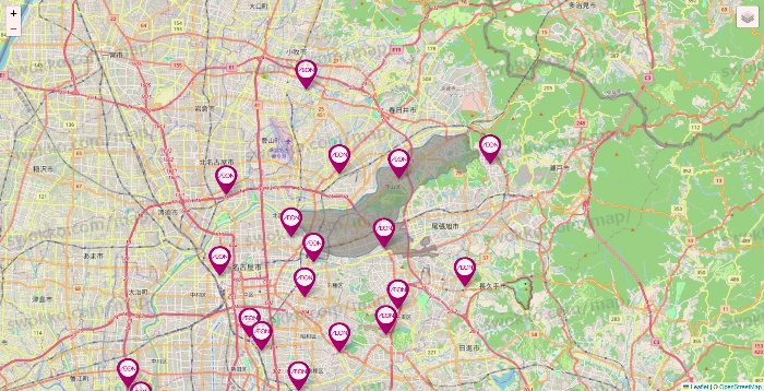 愛知県のイオンの店舗地図