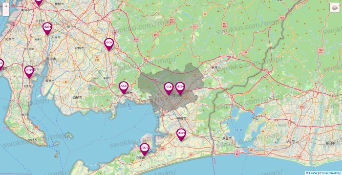 愛知県のイオンの店舗地図