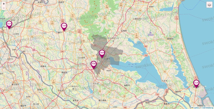 茨城県のイオンの店舗地図