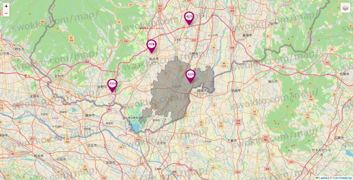 栃木県のイオンの店舗地図