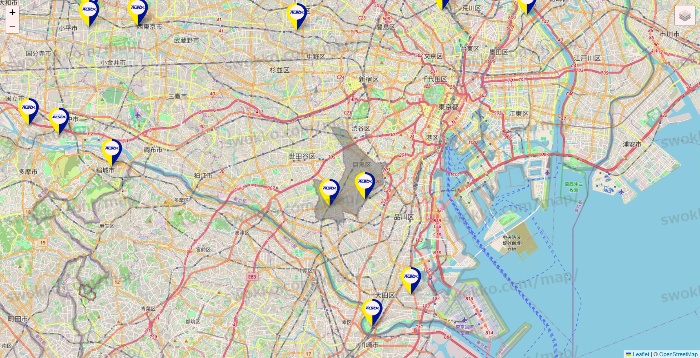 東京都のALSOKの介護の施設地図