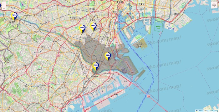 東京都のALSOKの介護の施設地図