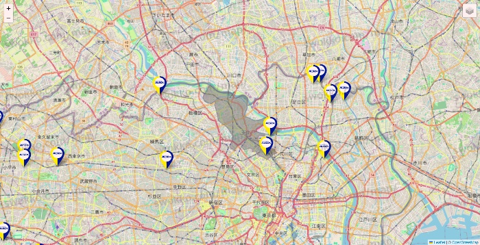 東京都のALSOKの介護の施設地図