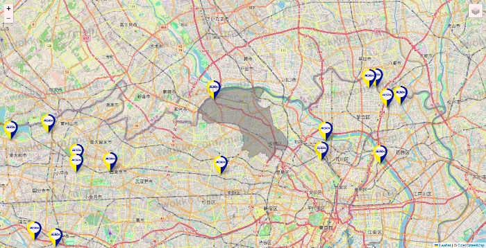 東京都のALSOKの介護の施設地図