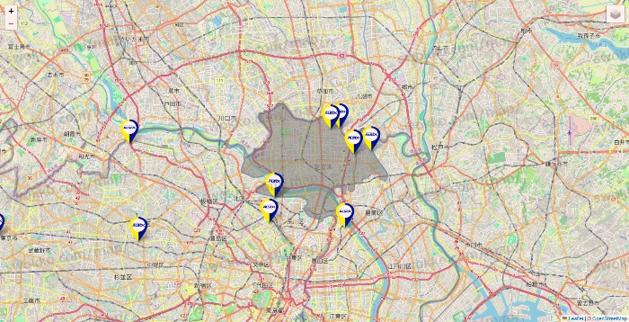 東京都のALSOKの介護の施設地図
