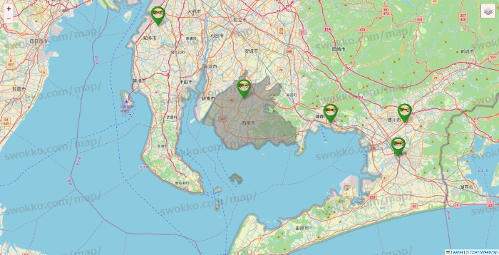 愛知県の亜熱帯の店舗地図