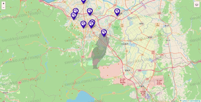 北海道のエニタイムフィットネスの店舗地図