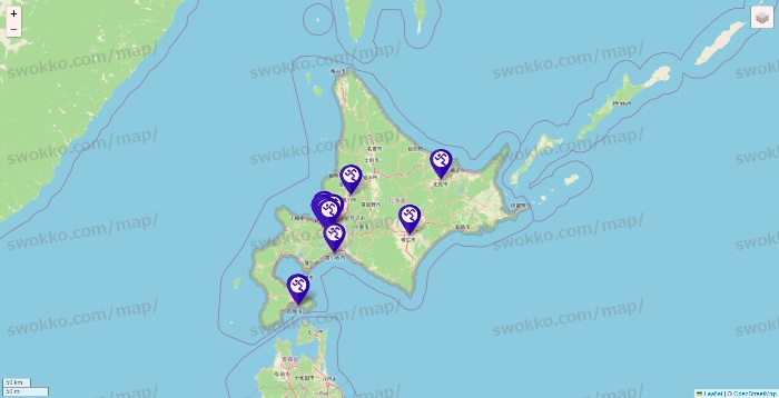北海道のエニタイムフィットネスの店舗地図