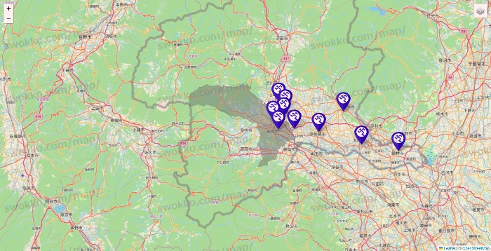 群馬県のエニタイムフィットネスの店舗地図