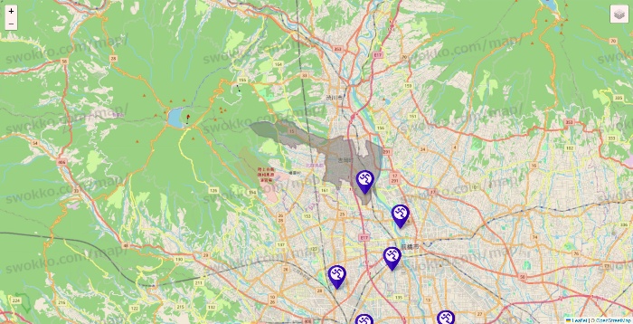 群馬県のエニタイムフィットネスの店舗地図