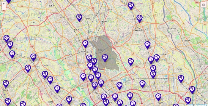 埼玉県のエニタイムフィットネスの店舗地図